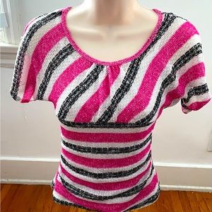 iZ Byer Girls pink white $ black striped shirt w/built in cami, size 10-12 girls